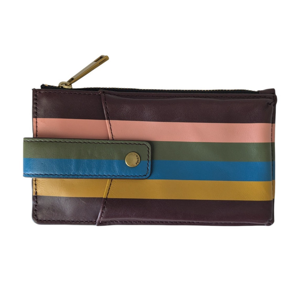 Fossil Savannah Tech Wine Red Multi Leather Wallet with Zipper Snap Phone Holder
